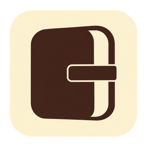 Markdown Note logo: a dark brown notebook with a horizontal strap on a cream tile.